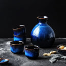 Axya Ceramic Floral Sake Flask Set of 5, Blue Mini Decorative Hip Flask