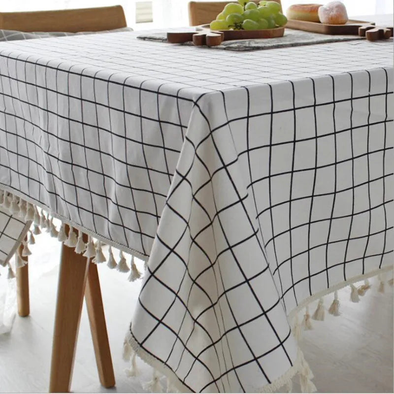 Axya Nordic Cotton Linen Tablecloth with Tassel - Quality Table Cover for Kitchen and Dining