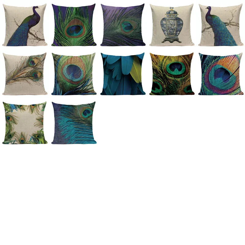 Axyaa Velvet Peacock Print Cushion Cover - Simple Linen Home Decor