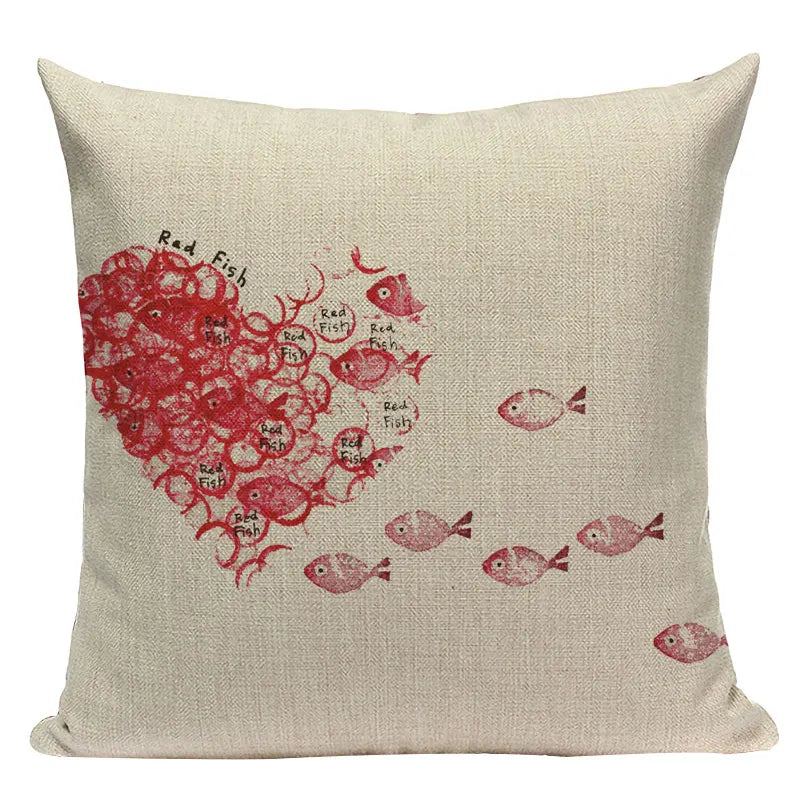 Colorful Fish Pattern Linen Cushion Cover by Axyaa