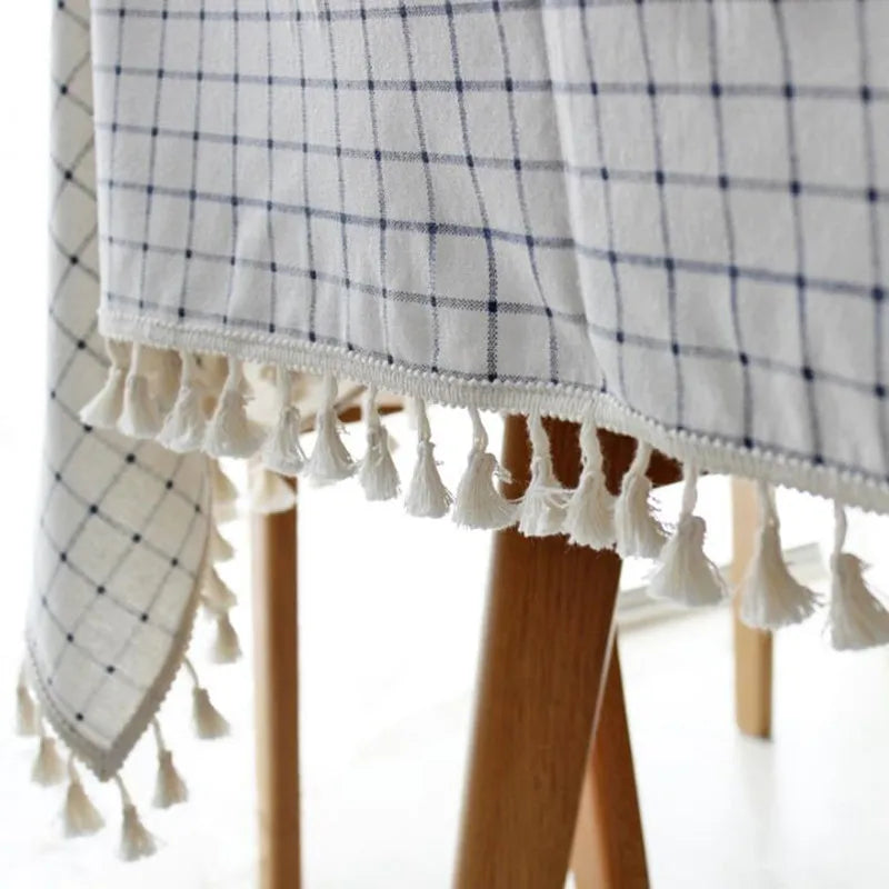 Axya Nordic Cotton Linen Tablecloth with Tassel - Quality Table Cover for Kitchen and Dining