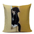 Axyaa Cute Cat Hand-Painted Linen Pillow Cover Black White Yellow