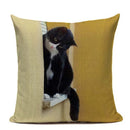 Axyaa Cute Cat Hand-Painted Linen Pillow Cover Black White Yellow