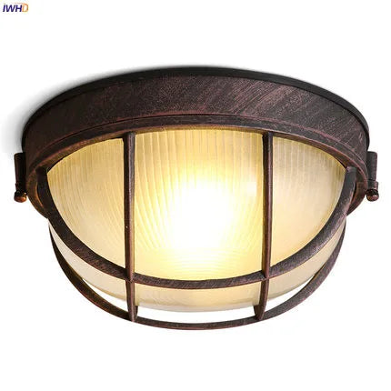 Axyaa Round LED Ceiling Light Fixture Vintage Retro Country Style