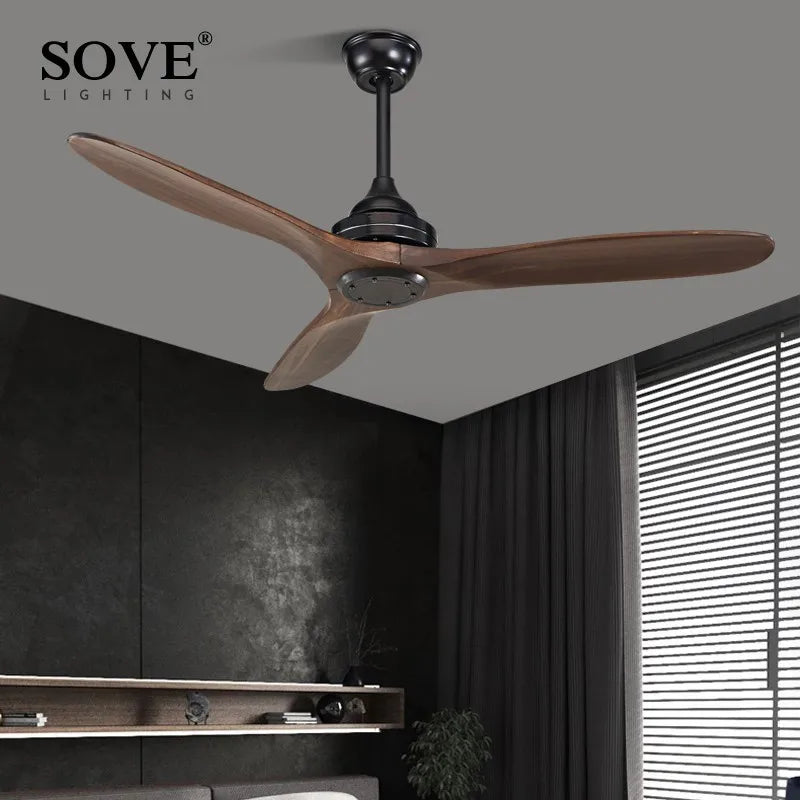 Axya Black Industrial Vintage Wood Ceiling Fan Remote Control DC 220v