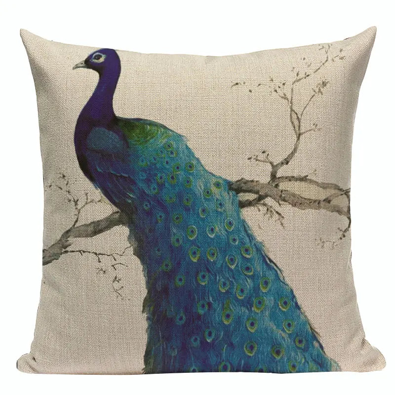 Axyaa Velvet Peacock Print Cushion Cover - Simple Linen Home Decor