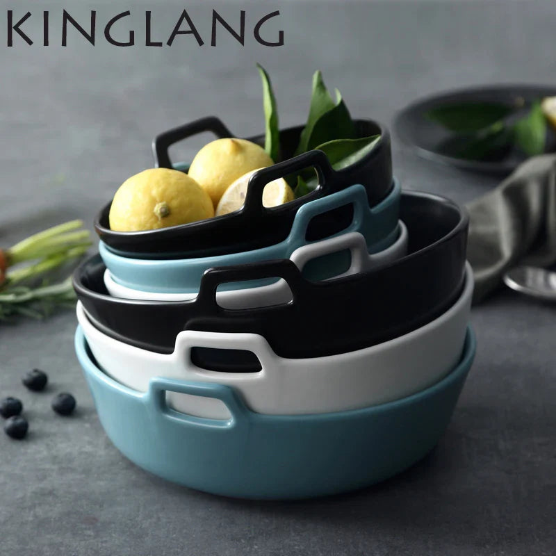 Axya Ceramic Fruit Plate Salad Deep Dish with Handle - Nordic Style Tableware