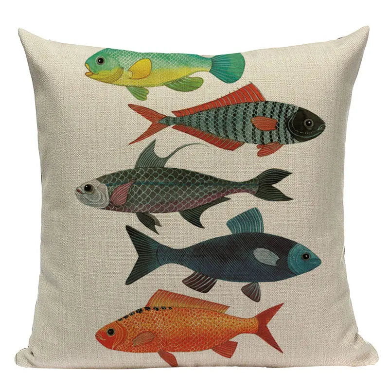 Colorful Fish Pattern Linen Cushion Cover by Axyaa