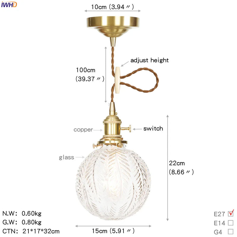 Axyaa Nordic LED Glass Pendant Lamp for Home Lighting