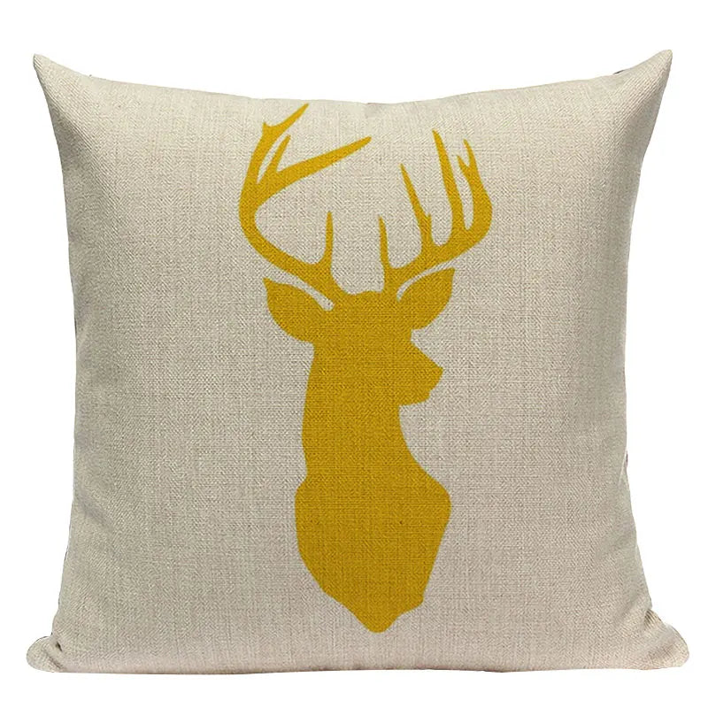 Nordic Geometric Deer Cushion Cover - Axyaa Yellow Heart Throw Pillow Case