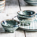 Axya Ceramic Hot Pot Sauce Dish Bowl - Japanese Style Striped Seasoning Bowl.