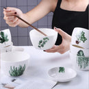 Axya Nordic Green Plant Ceramic Square Eating Bowl