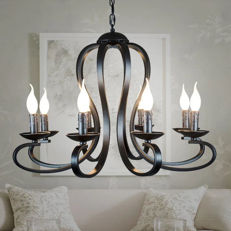 Axyaa White Black Iron Chandelier E14 Candle Light American Country Style Fixtures