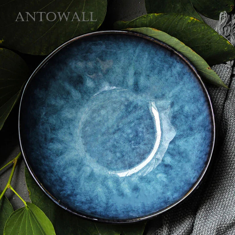 Axya Dim Blue Ceramic Soup Ramen Bowl - Elegant Tableware for Western Food