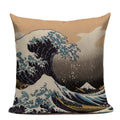 Axyaa Japanese Print Linen Cushion Covers - Fuji Kimono Girl Sea Theme