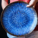 Axya™ Ceramic Steak Dish Cat Eye Blue Plate for Western Style Food & Pasta