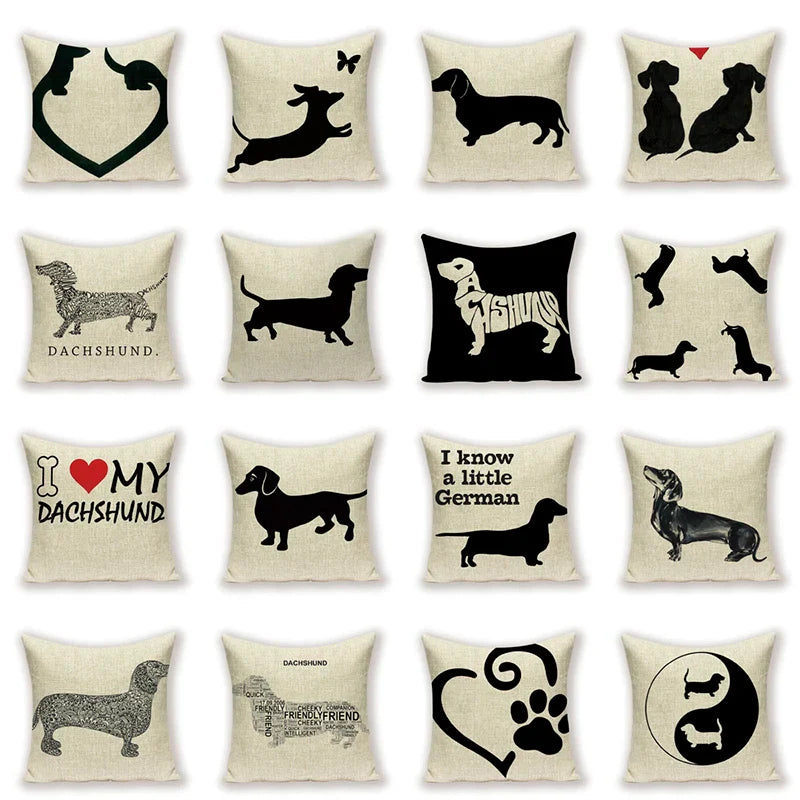 Dachshund Linen Pillow Cover for Sofa Decor Axyaa Home Decorative Cushion Case
