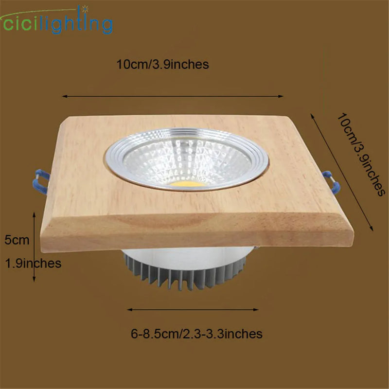 Axyaa 5W Square Wood LED Downlight for Modern Industrial Office or Home Cabinet Lighting