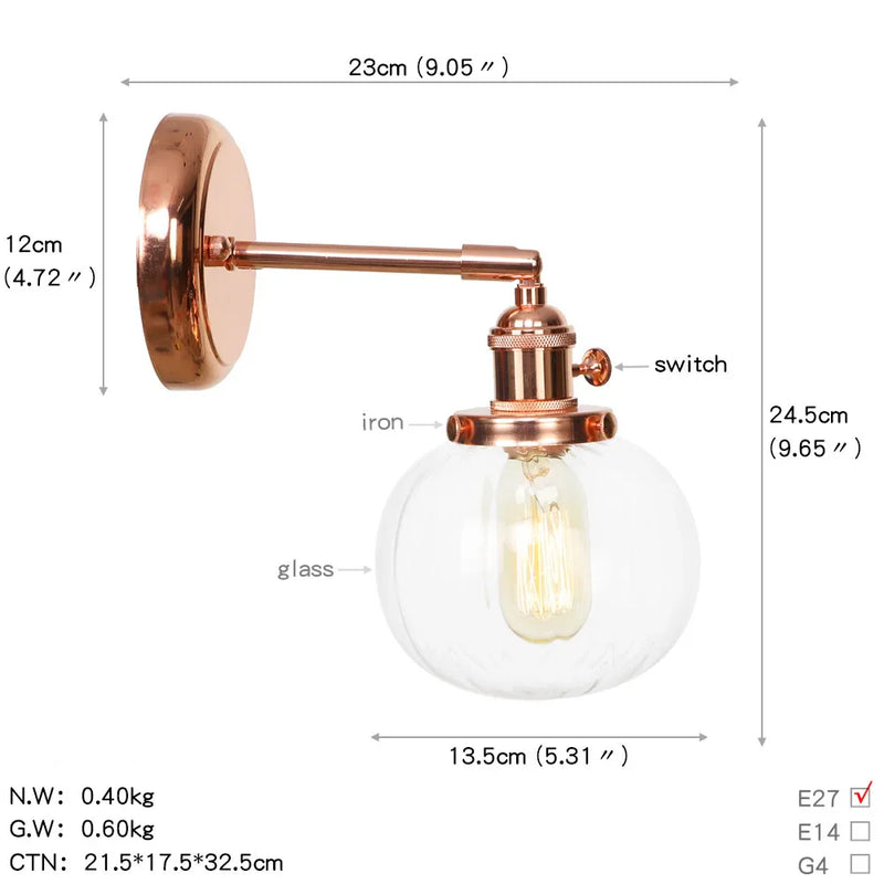 Axyaa Nordic Rose Gold Wall Lamp LED Sconce for Bedroom Bathroom Mirror