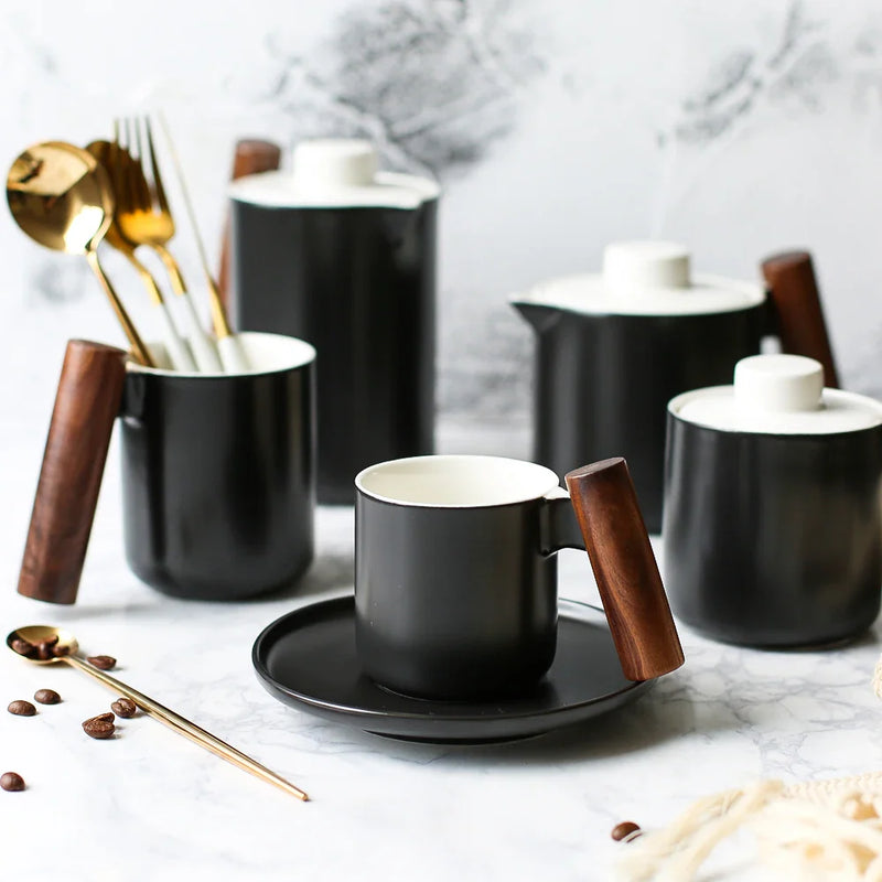 Axya Nordic Retro Wooden Handle Ceramic Mug for Coffee and Office, Gift Box