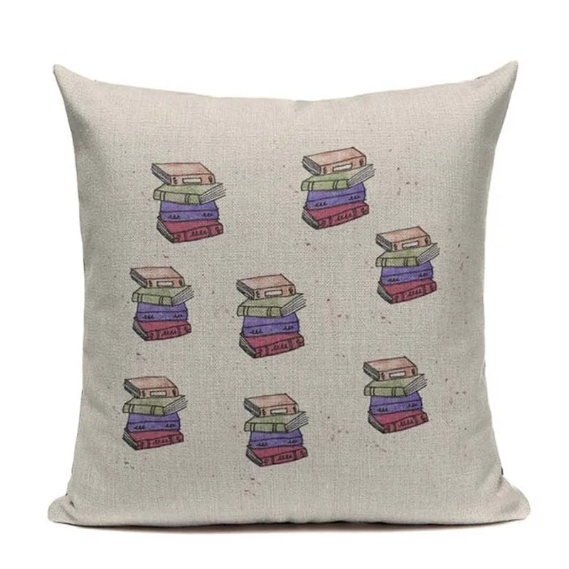 Axyaa Custom Linen Pillowcase for Home Sofa Decor - Cat Happy Reading Book Cover