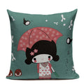 Axyaa Japanese Print Linen Cushion Covers - Fuji Kimono Girl Sea Theme