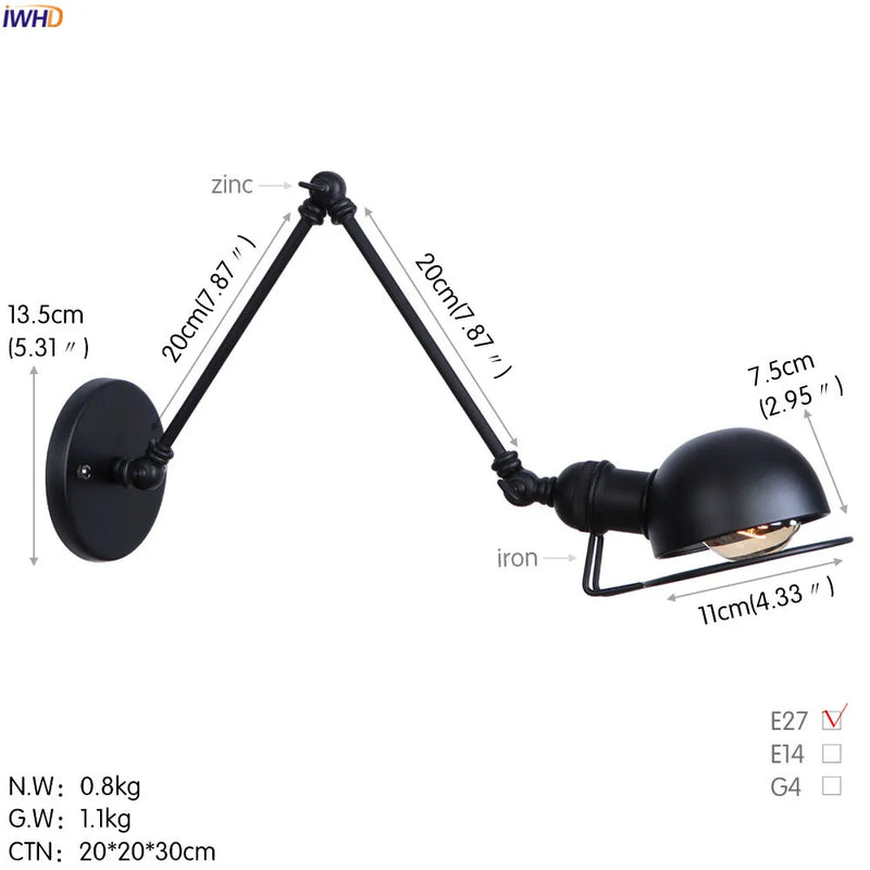 Axyaa White Swing Arm Wall Sconce - Adjustable Bedroom Stair Bathroom Lighting