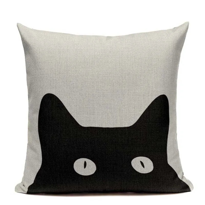 Axyaa Hand Painted Cat Eyes Linen Pillow Cover, Nordic Style, Black White Pattern