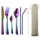 Axyaa 6-Piece Blue Dinnerware Set with Colorful Stainless Steel Cutlery