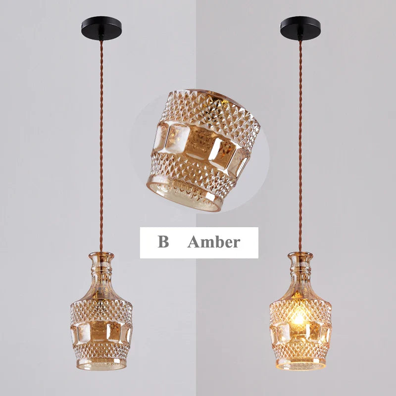 Axyaa Vintage Wine Bottle Pendant Lights with Glass Shade