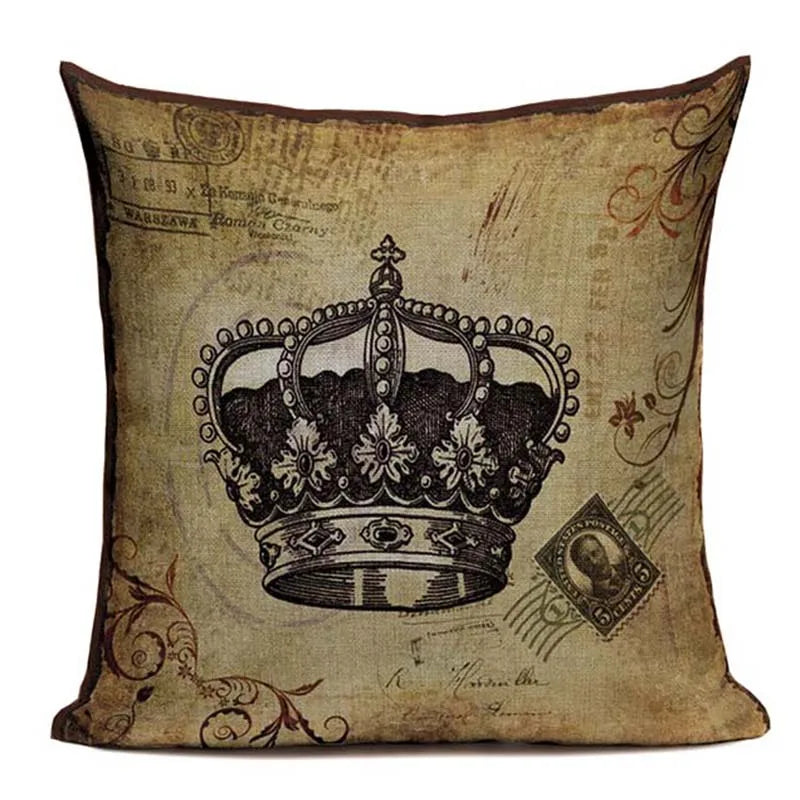 Axyaa Crown Design Cotton Linen Blended Cushion Cover - King Queen Letter Pillowcase