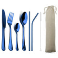 Axyaa 6-Piece Blue Dinnerware Set with Colorful Stainless Steel Cutlery