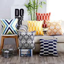 Axyaa Geometric Embroidered Cushion Cover in Grey, Yellow & Blue Canvas Cotton