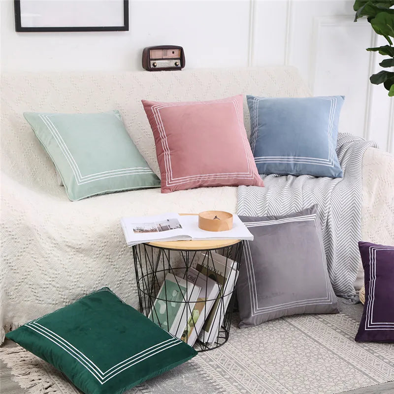 Axyaa Velvet Embroidery Cushion Cover | Home Decor Pillow Case 45x45cm