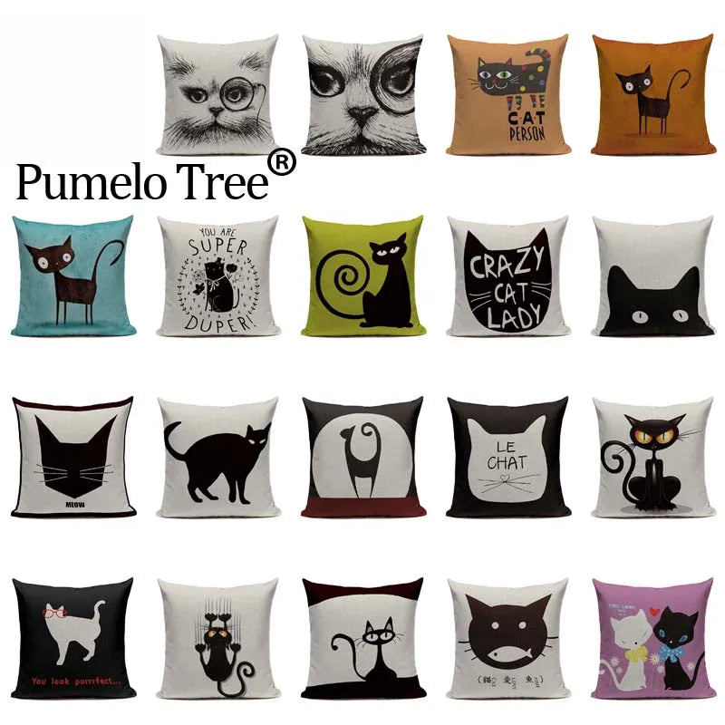 Axyaa Hand Painted Cat Eyes Linen Pillow Cover, Nordic Style, Black White Pattern