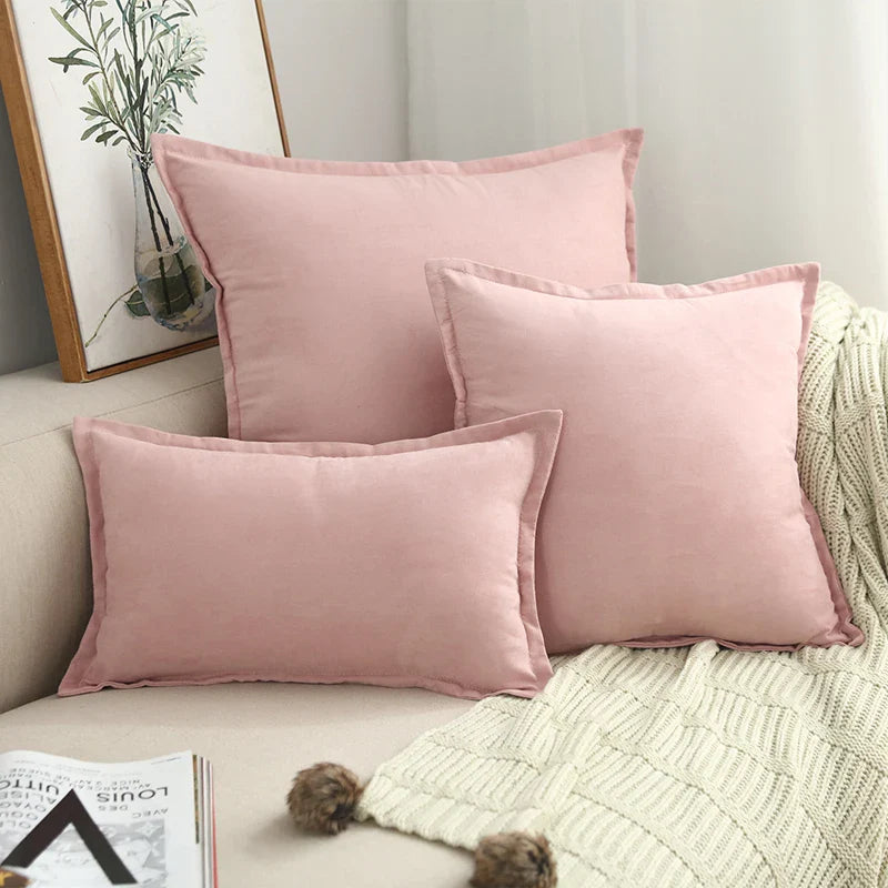 Axyaa Soft Pink Fringed Suede Pillow Case 45x45cm Home Decor