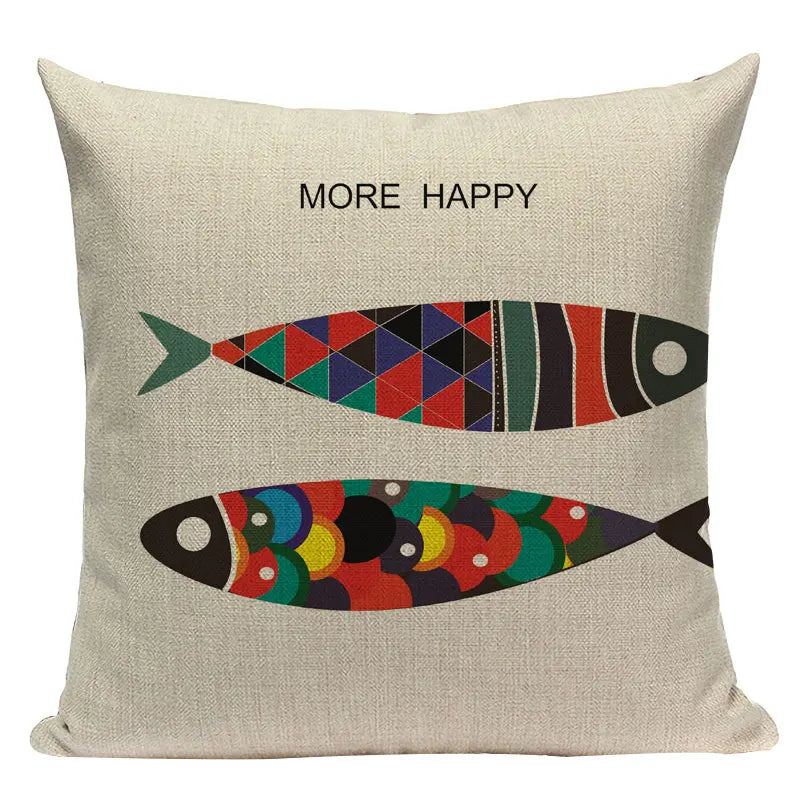 Colorful Fish Pattern Linen Cushion Cover by Axyaa