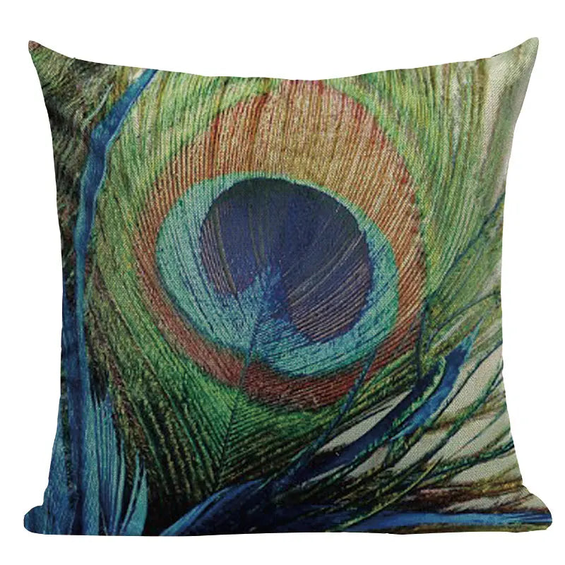 Axyaa Velvet Peacock Print Cushion Cover - Simple Linen Home Decor