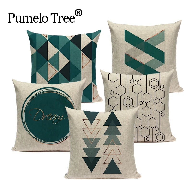 Axyaa Farmhouse Geometric Cushion Covers in Green and White