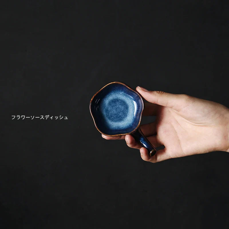 Axya Retro Small Dish Set for Sauces & Chopsticks - Japanese Ceramic Mini Holder