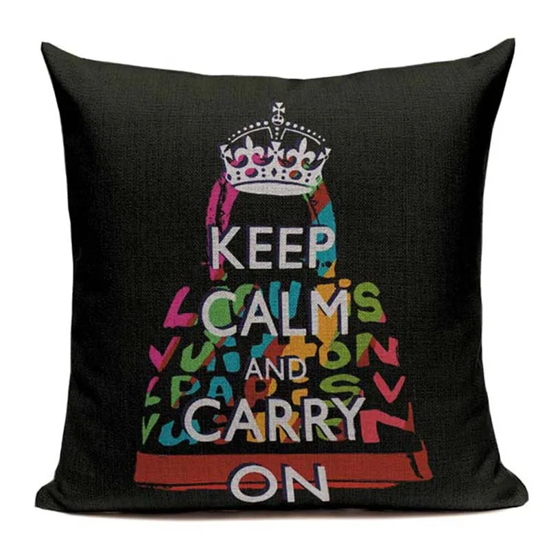 Axyaa Crown Design Cotton Linen Blended Cushion Cover - King Queen Letter Pillowcase