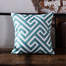 Axyaa Blue Geometric Embroidered Cotton Cushion Cover - 45x45cm