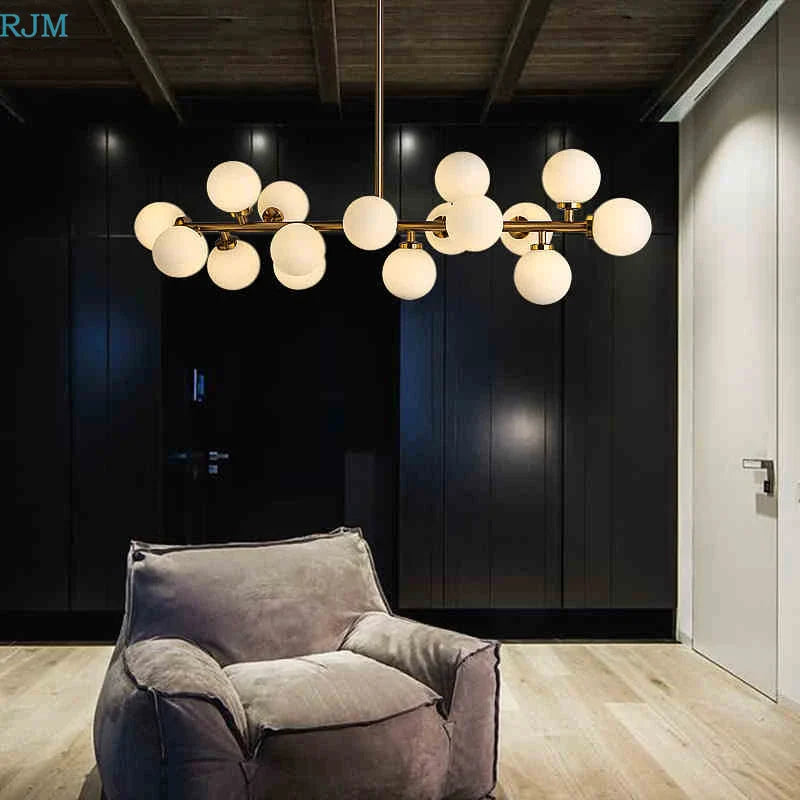 Axyaa Nordic Glass Ball Chandelier: Modern E27 Gold Iron Hanging Lamp for Home, Shop & Restaurant