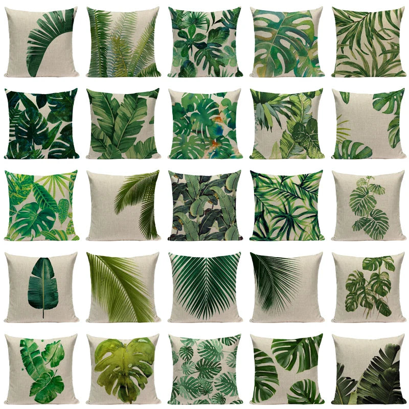 Axyaa Tropical Leaves Pillowcases - Rainforest Style Plant Cushion Covers