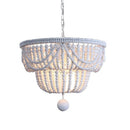 Axyaa Vintage White Wood Beads Chandelier - Retro Drop Light for Bedroom & Dining Table