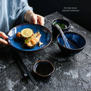 Axya European Blue Ceramic Dinner Set - 5pcs Plate, Bowl, Cup, Dish for 1 Person