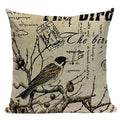 Axyaa Retro Bird Text Flower Cotton Linen Cushion Cover