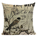 Axyaa Retro Bird Text Flower Cotton Linen Cushion Cover