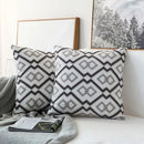 Axyaa Grey Geometric Embroidered Cotton Canvas Pillow Cover 45x45cm