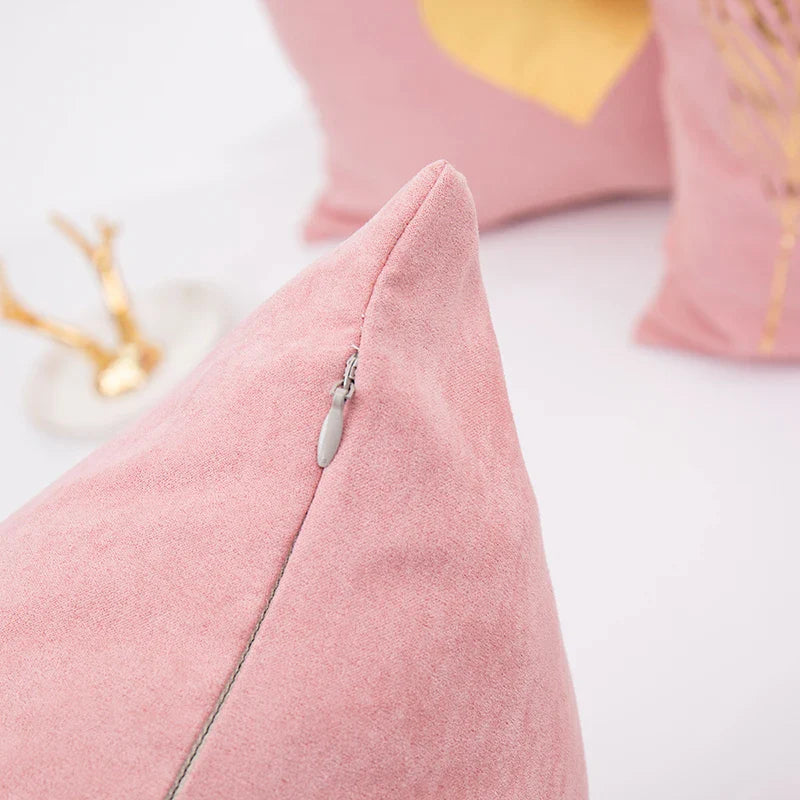Axyaa Pink Pillow Cover with Soft Gold Foil Heart-Pineapple Design for Home Decor
